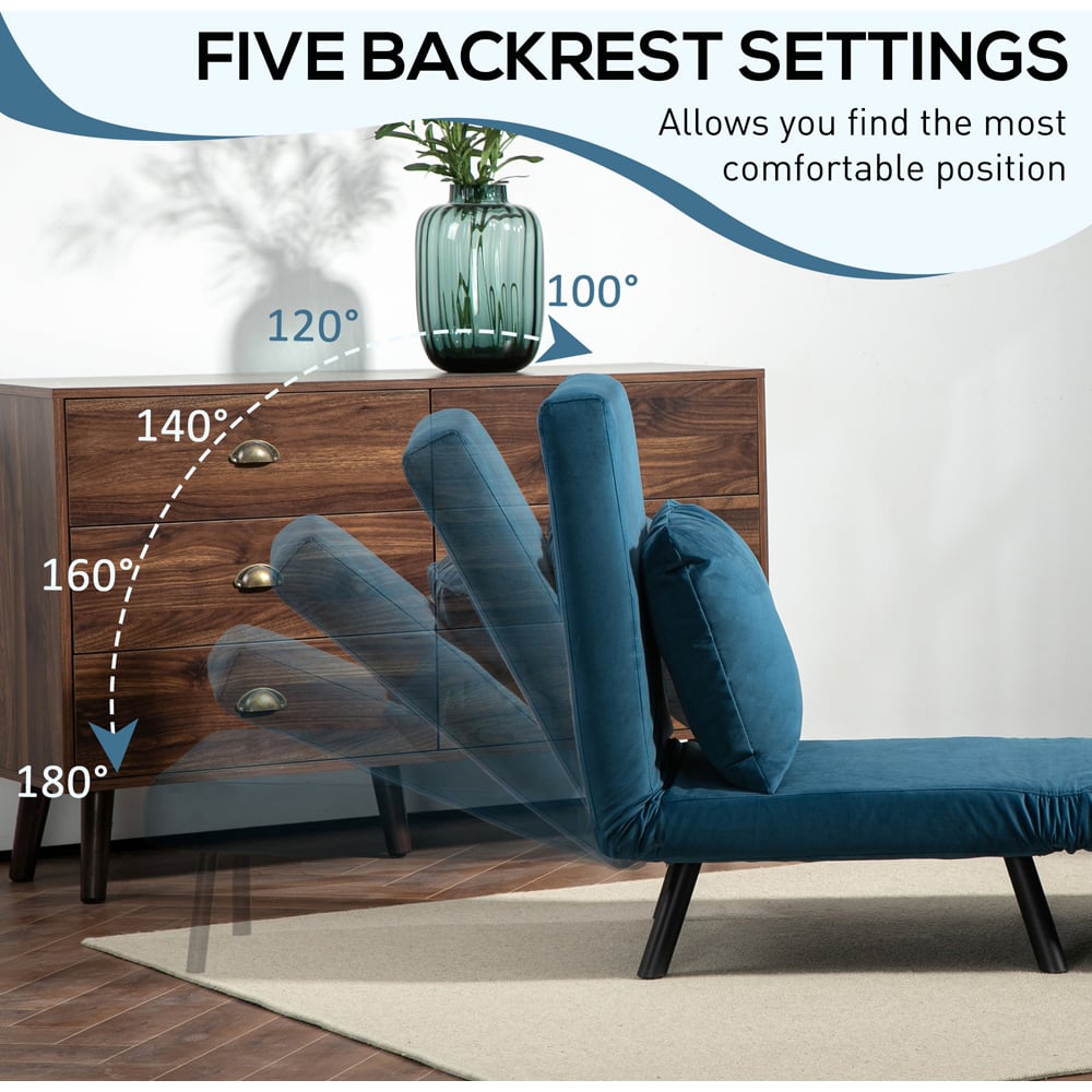 HOMCOM Single Blue Velvet Feel Fabric Convertible Chair Bed Image 6