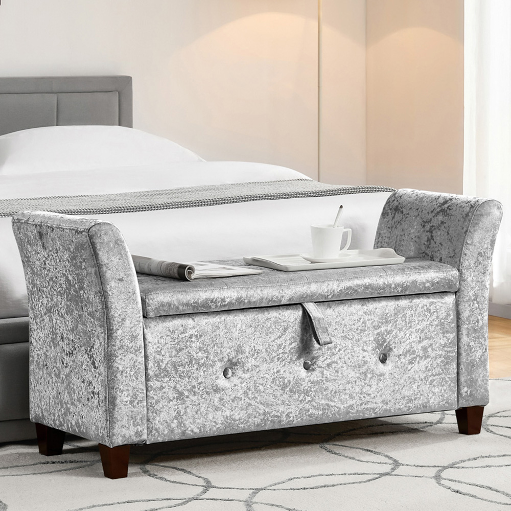 Lassic Home Vida Seville Crushed Velvet Silver Storage Ottoman Image 1