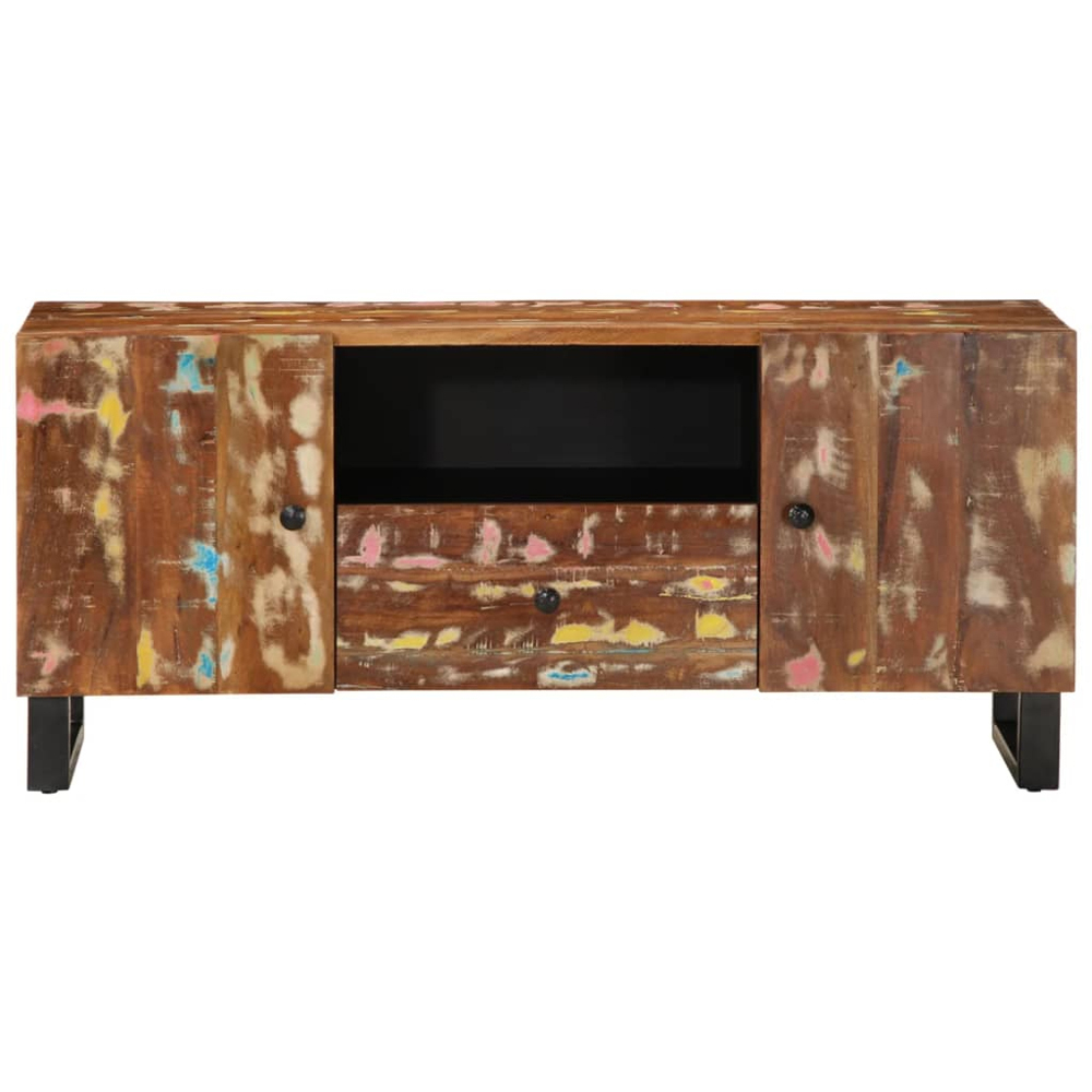 vidaXL 2 Door Single Drawer Single Shelf Multicolour Solid Reclaimed Wood TV Cabinet Image 3