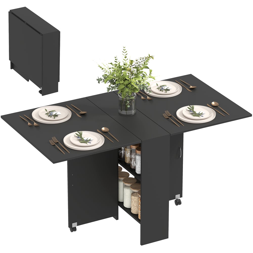 HOMCOM 6 Seater Drop Leaf Dining Table with Open Shelf Image 2