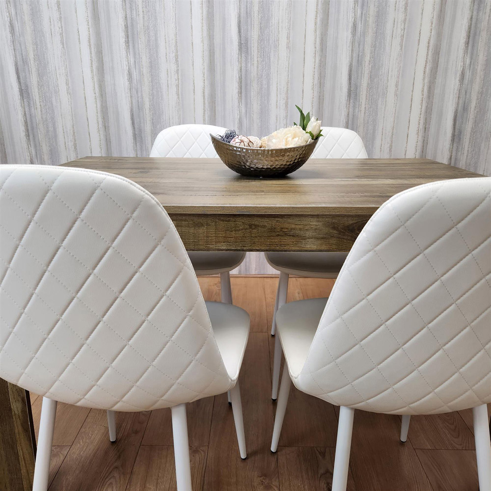 Kosy Koala 4 Seater Faux Leather Gem Pattern Dining Set Rustic Effect and White Image 6