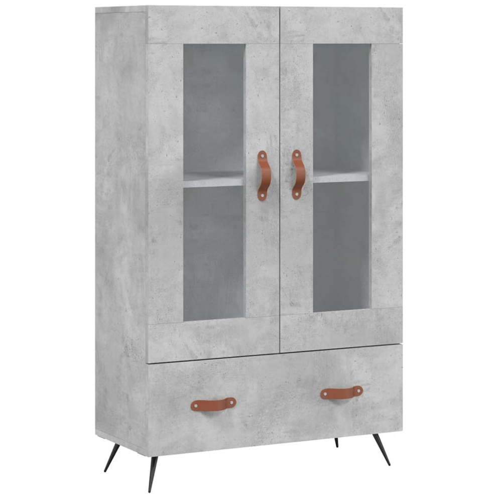 vidaXL 2 Glass Door Single Drawer Concrete Grey Highboard Image 2