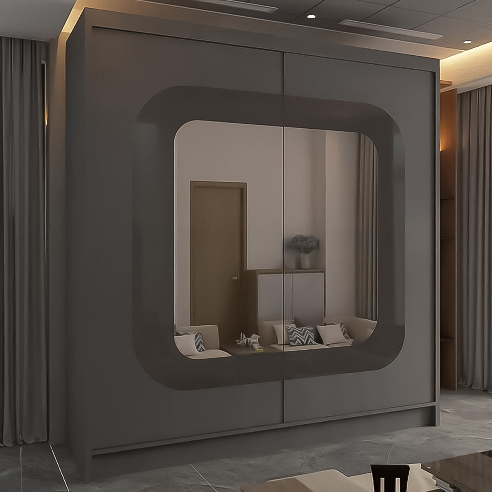 M N Furniture Cheen 2 Door Grey Strip Mirrored Sliding Wardrobe 203cm Image 1