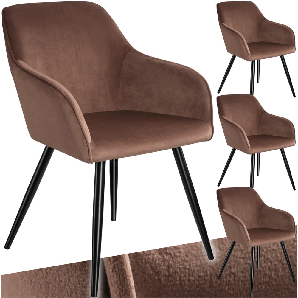 tectake Marilyn Set of 4 Brown and Black Velvet Look Padded Dining Chairs Image 2