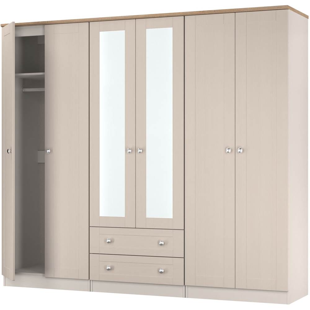 Crowndale Sussex 6 Door 2 Drawer Kashmir Ash and Bardolino Oak Tall Mirror Wardrobe Ready Assembled Image 4
