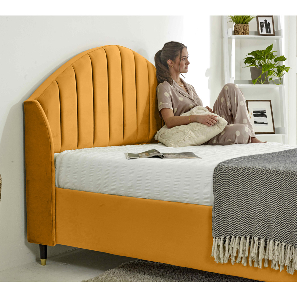 Eleganza Elysium Super King Size Mustard Plush Velvet Bed Frame with Curved Winged Headboard Image 2