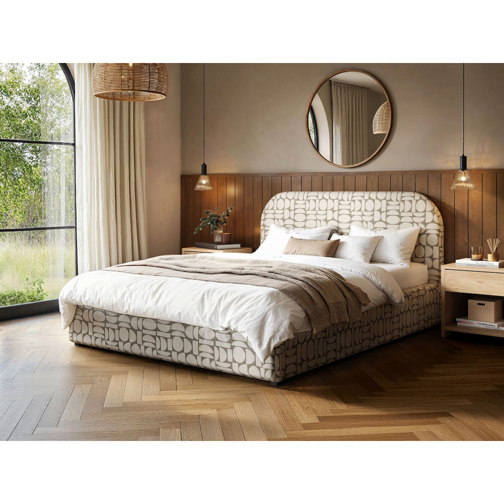 Flair Alba King Size Beige Jacquard Pattern Chenille Lift-Up Ottoman Bed Image 5