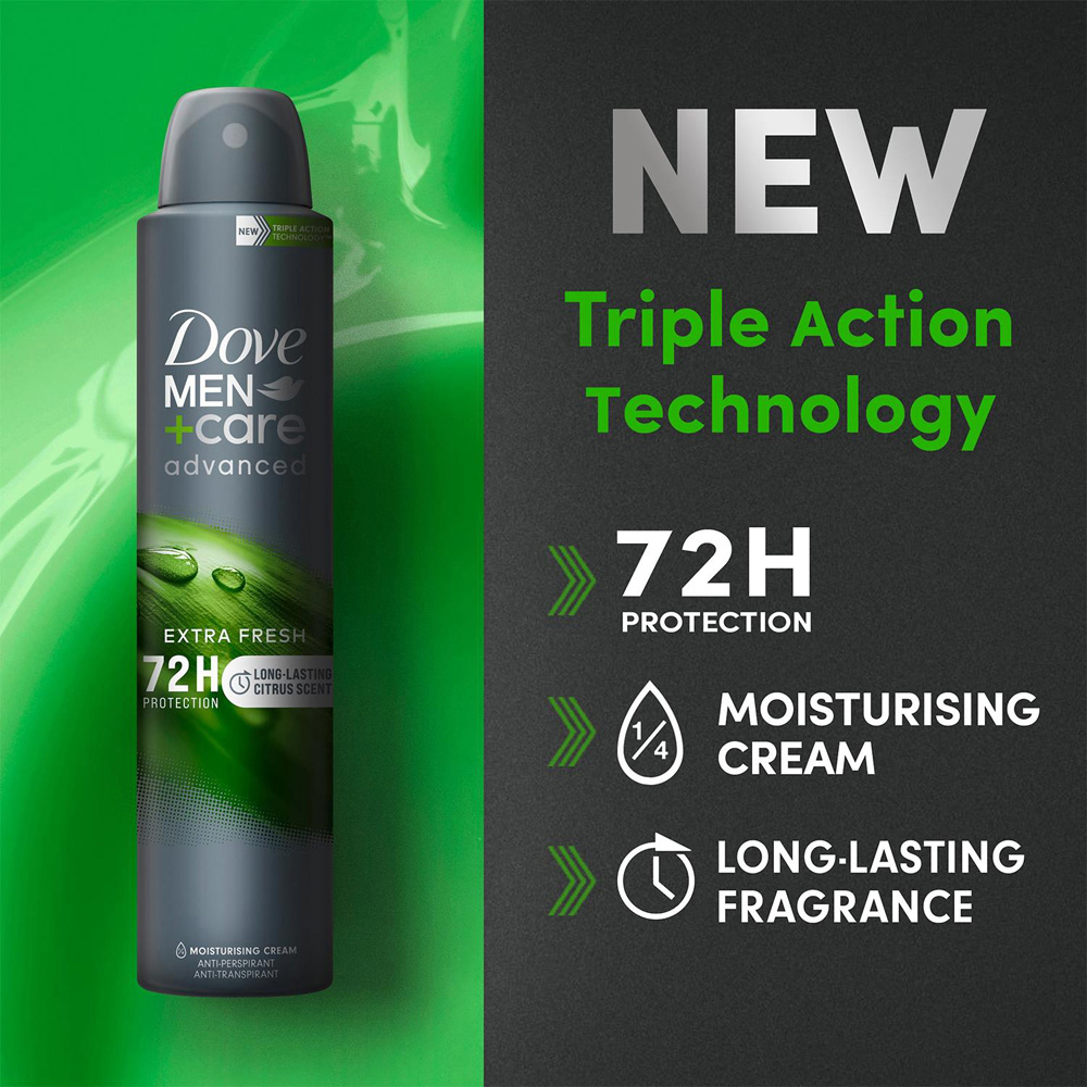 Dove Men+Care Advanced Extra Fresh Anti-Perspirant Deodorant Aerosol 200ml 4 Pack Image 4