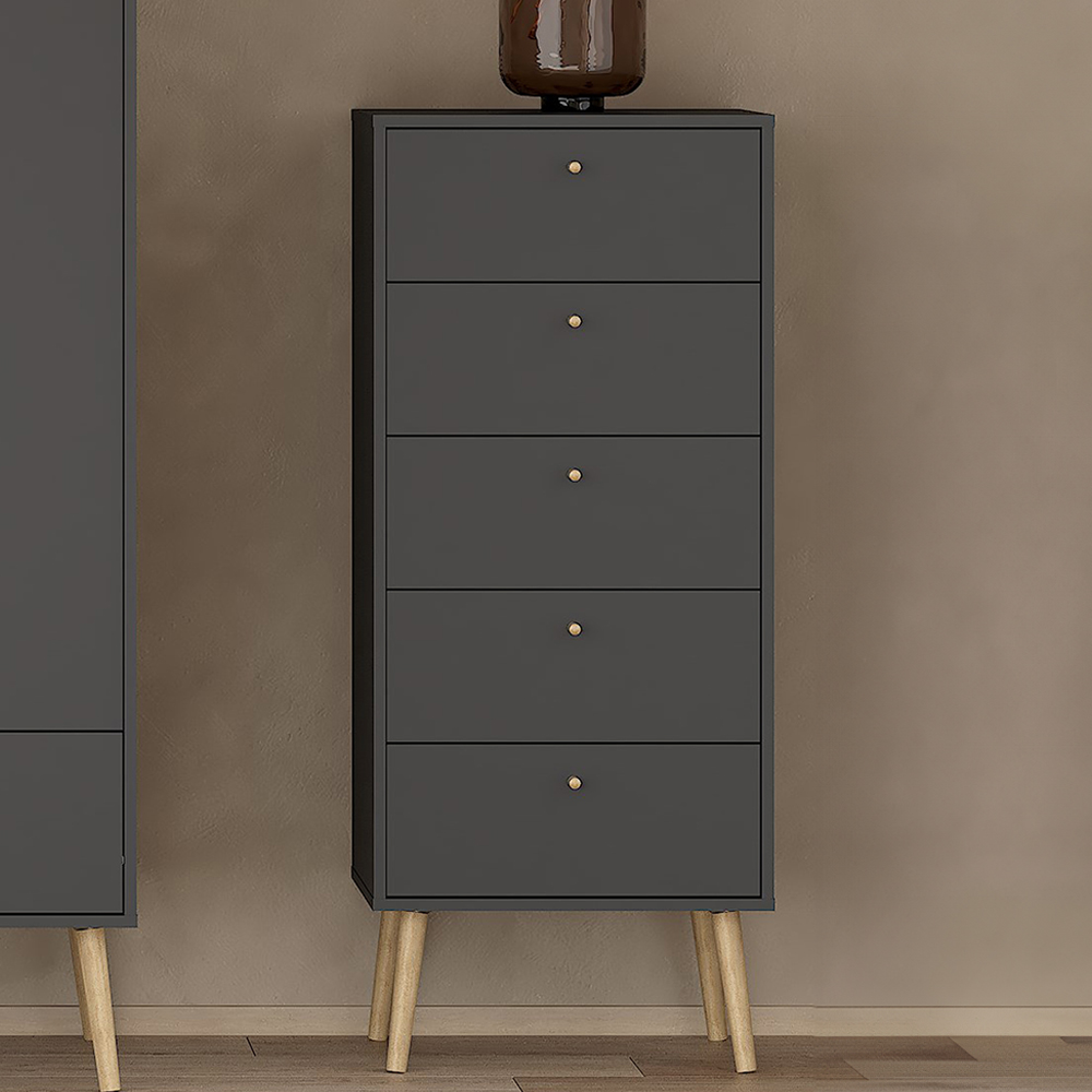 Florence Cumbria 5 Drawer Dark Grey Chest of Drawers Image 1