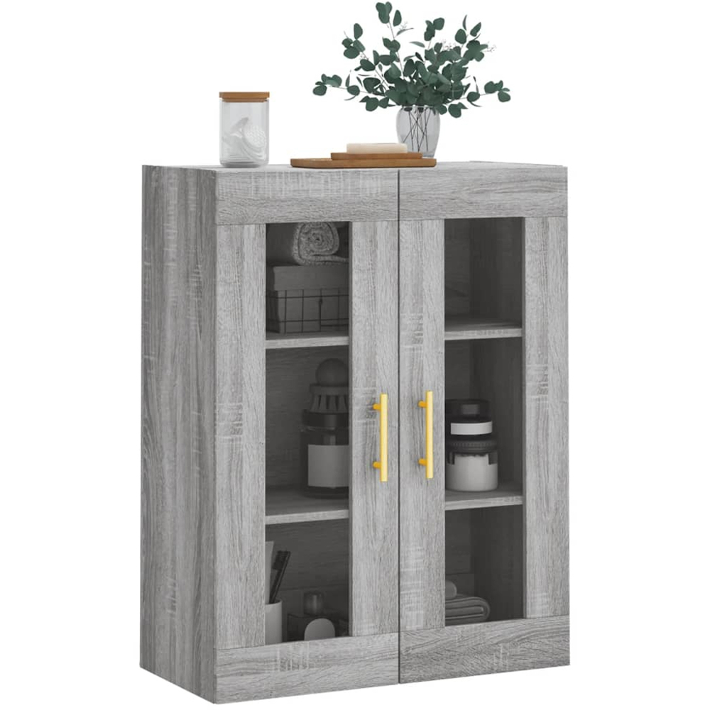 vidaXL 2 Glass Door Grey Sonoma Wall Mounted Cabinet Image 3