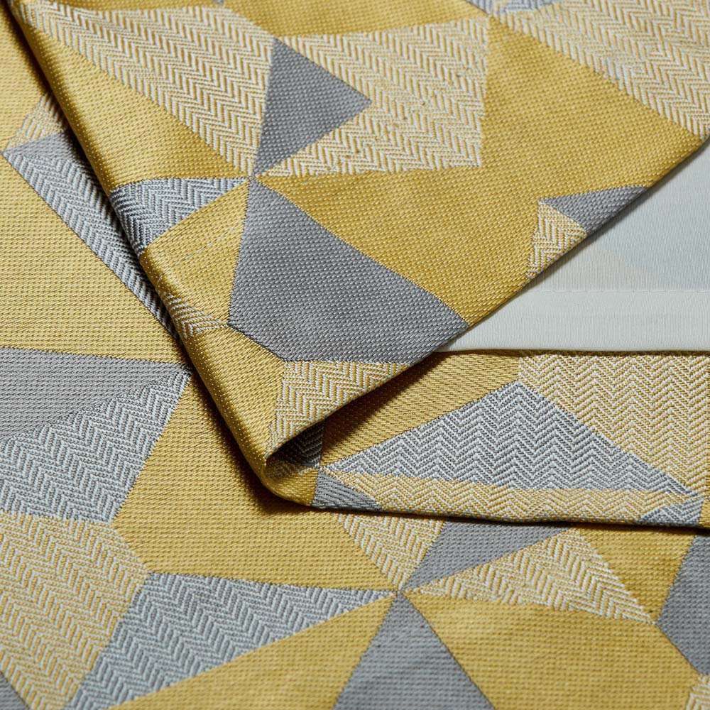 Alan Symonds Scandi Ochre Grey Silver Jacquard Lined Ring Top Eyelet Curtains 167 x 228cm Image 3