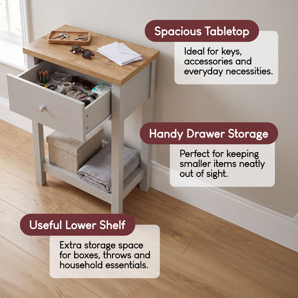 VIDA DESIGNS Arlington Single Drawer Grey and Oak Console Table Image 6