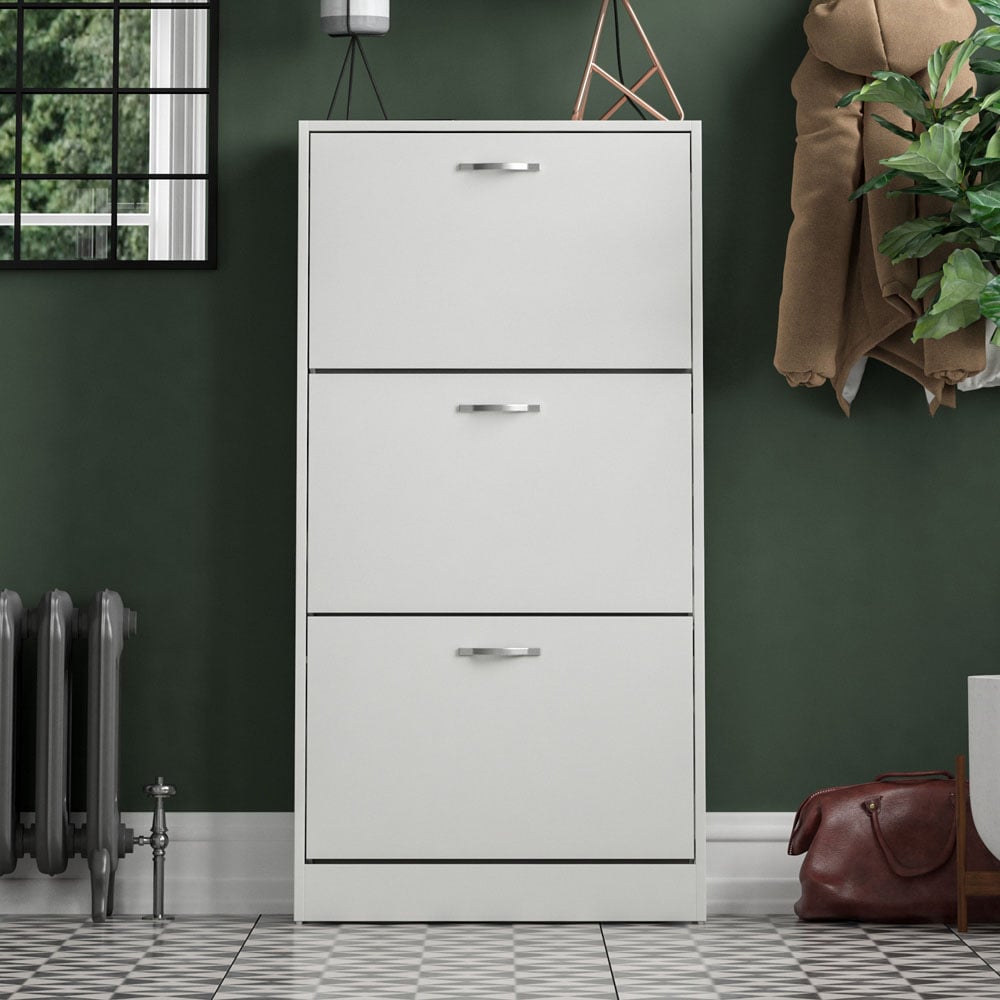 Vida Designs 3 Drawer White Shoe Cabinet Image 6