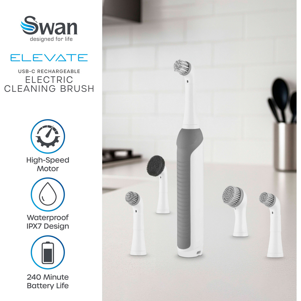 Swan Elevate Electric Cordless Cleaning Brush with 5 Interchangeable Heads Image 3