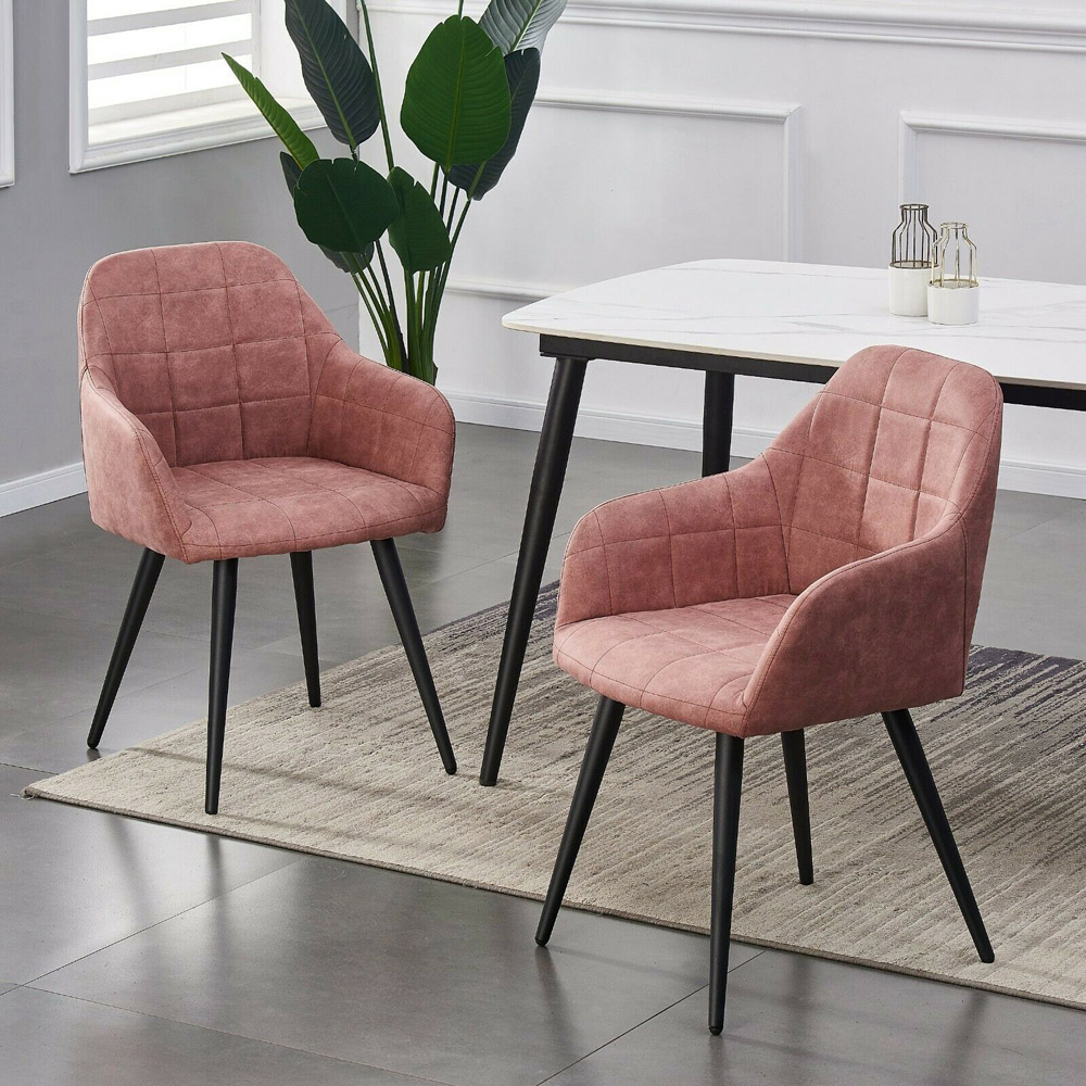 Adrian Set of 2 Pink Suede Faux Leather Dining Chairs Image 7