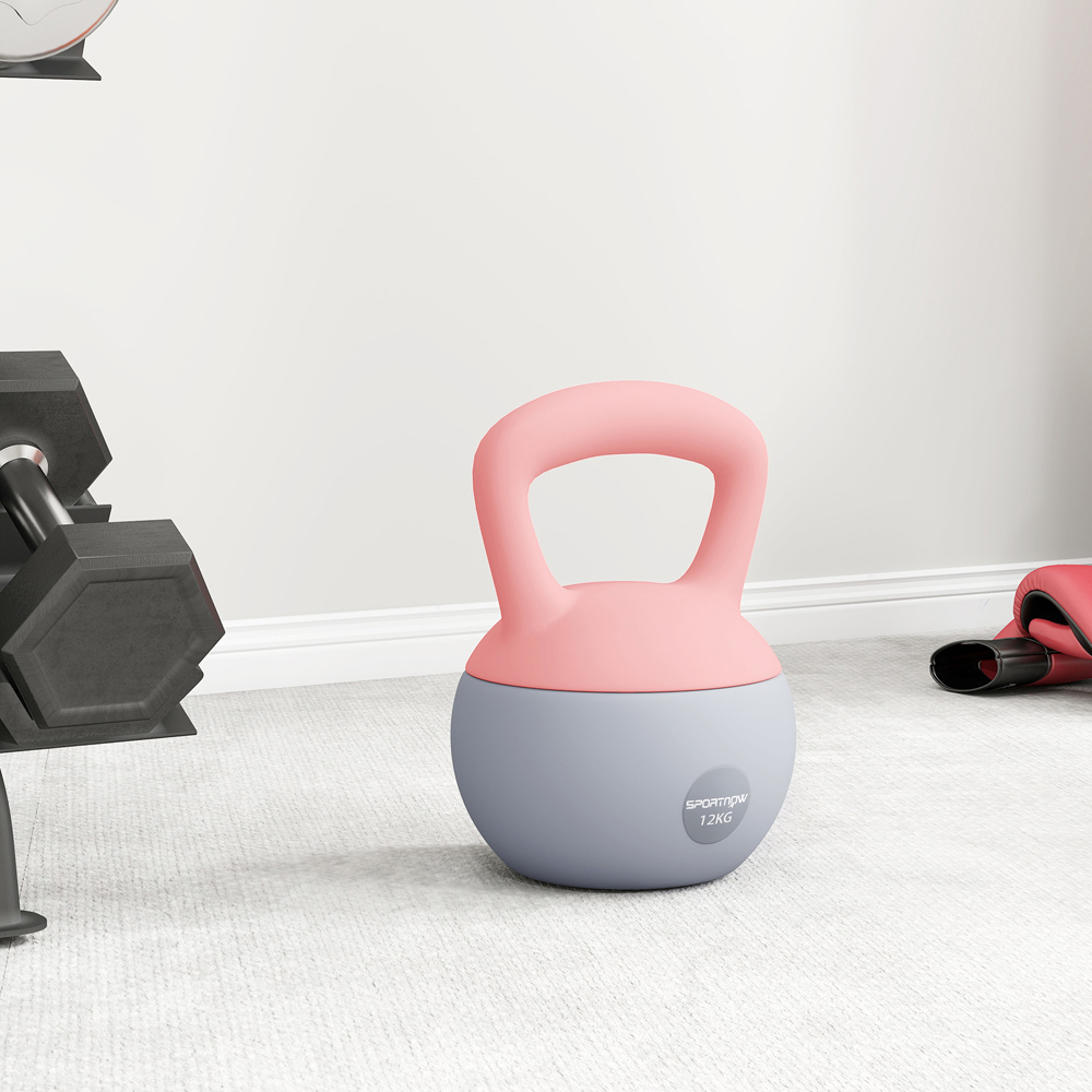 SPORTNOW Pink and Grey Kettlebell with Soft Body and Non-Slip Handle 12kg Image 5