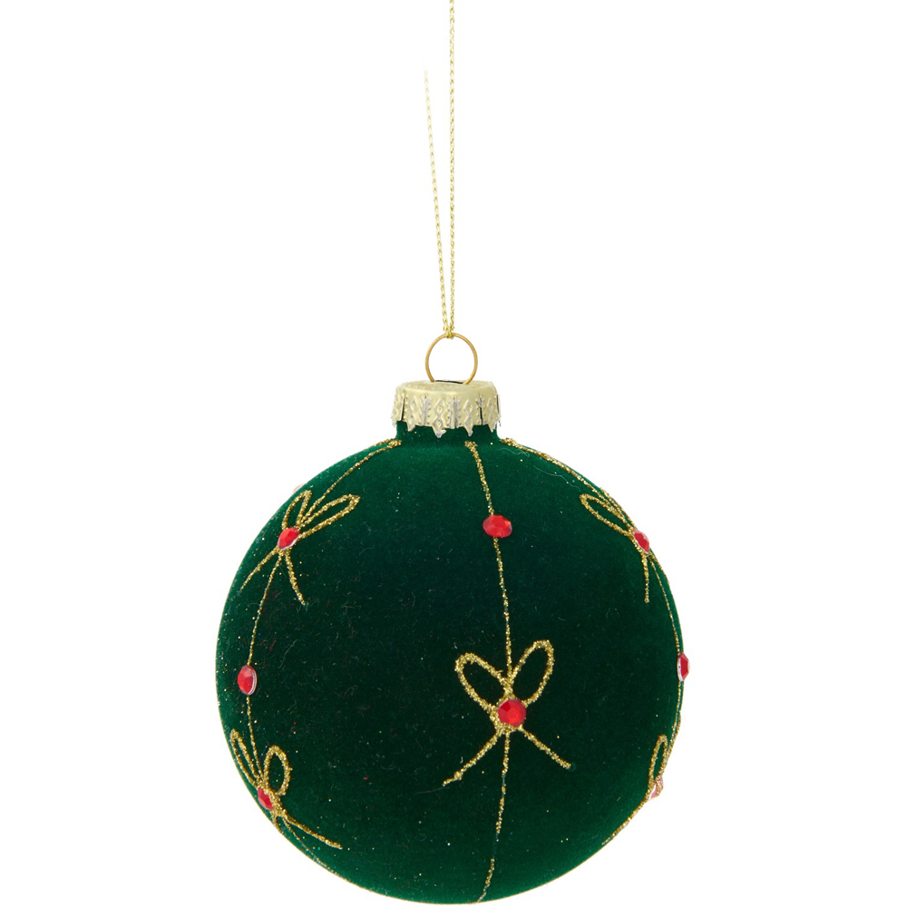 Green Flocked Embellished Bauble Image 5