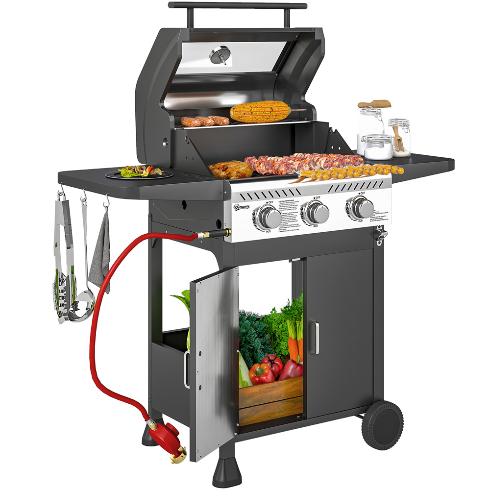 Outsunny 3 Burner Propane Gas BBQ Grill with See Through Lid Image 3