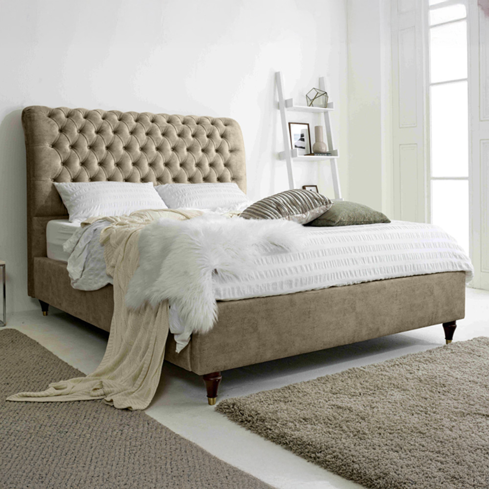 Eleganza Alisyn King Size Mink Marble Fabric Bed Frame with Sleigh Headboard Image 1