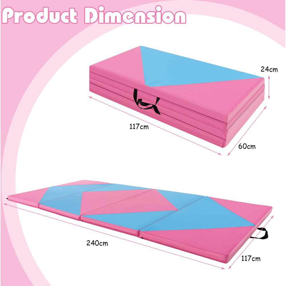 Costway Pink and Blue PU Leather Folding Gymnastics Mat 240cm Image 9