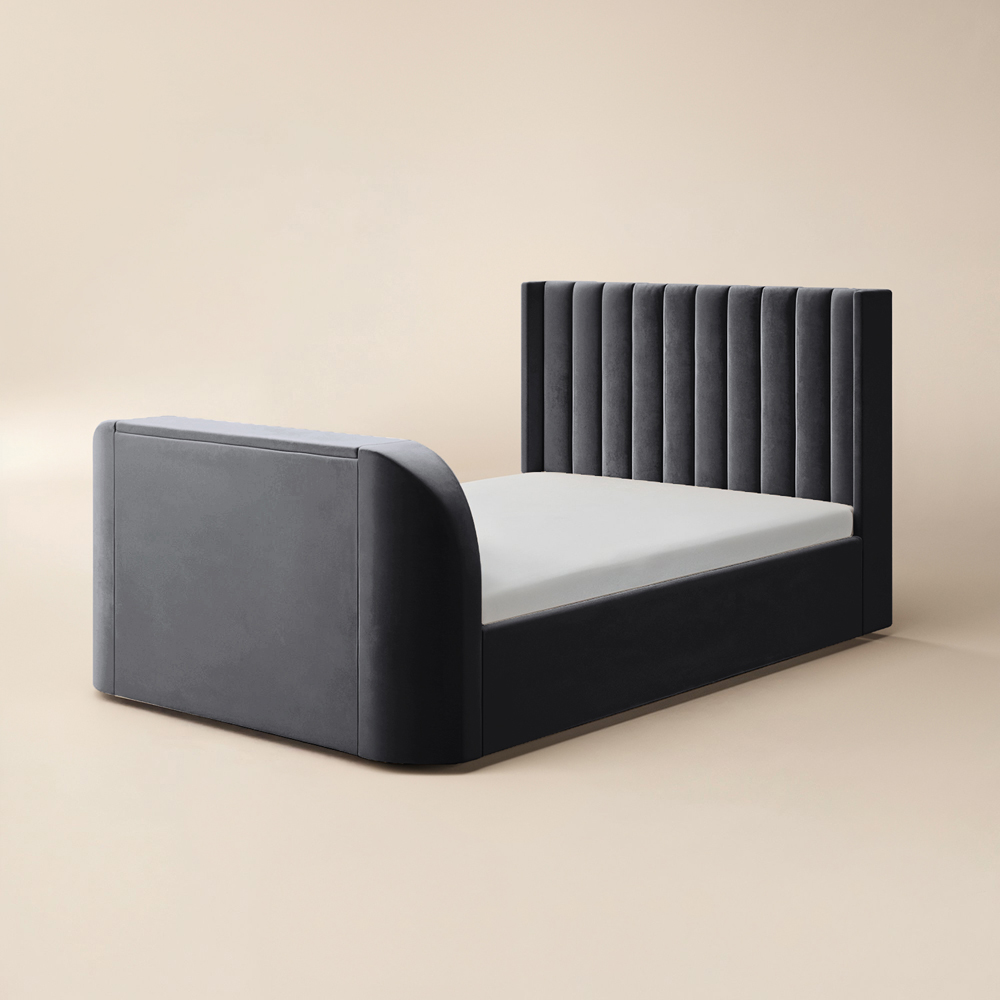 Flair Fallon Double Grey Velvet TV Side Lift Ottoman Bed Image 2