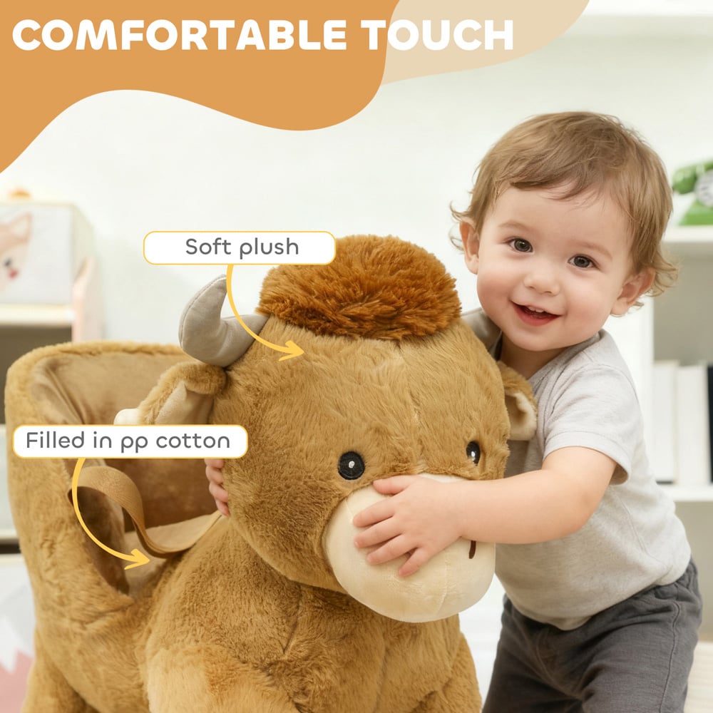 Tommy Toys Plush Brown Cow Baby Rocking Horse with Song Image 6