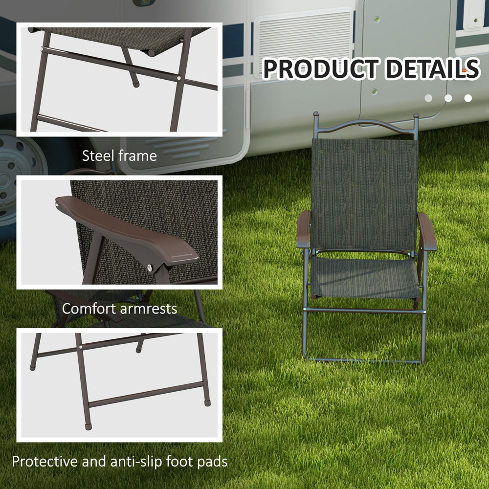 Outsunny Brown Mesh Fabric Folding Camping Chair Set of 2 Image 6