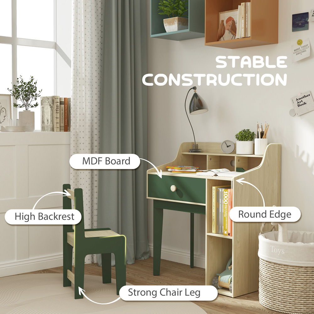 AIYAPLAY Single Drawer Green Kids Desk and Chair Set Image 8