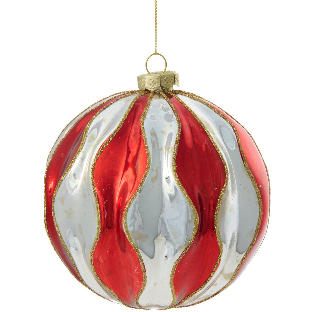 Red and Silver Wavy Bauble Image 1