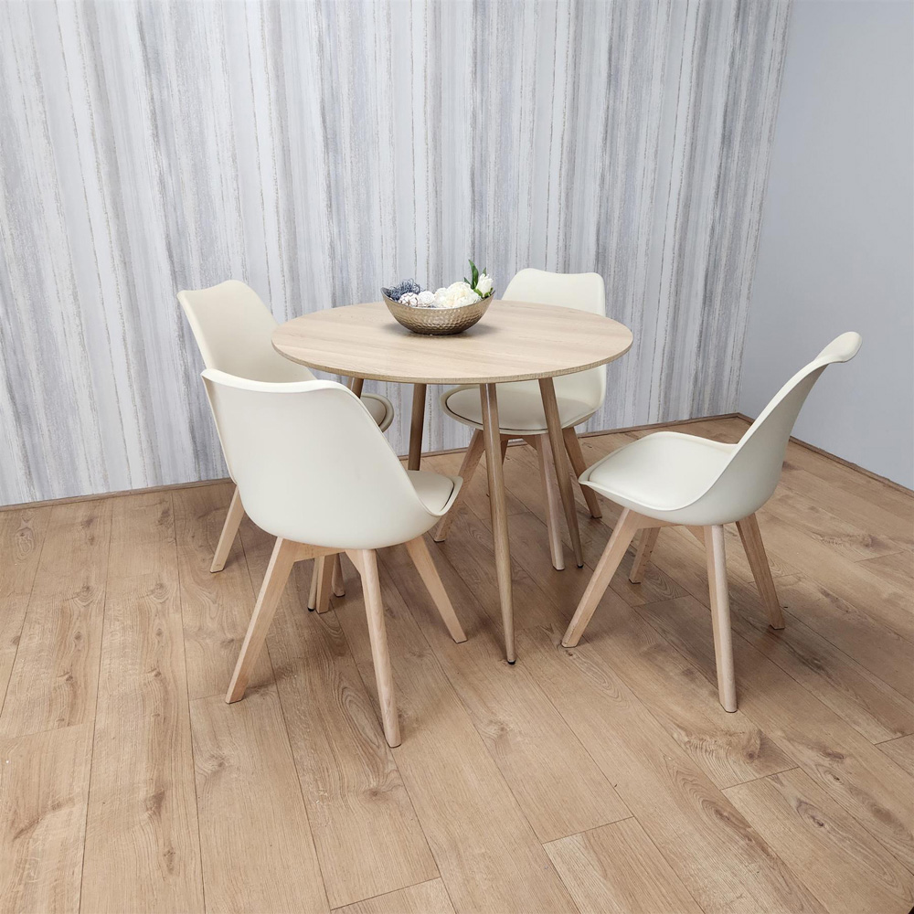 Kosy Koala 4 Seater 4 Seater Faux Leather Round Dining Set Wood Effect and Cream Image 2