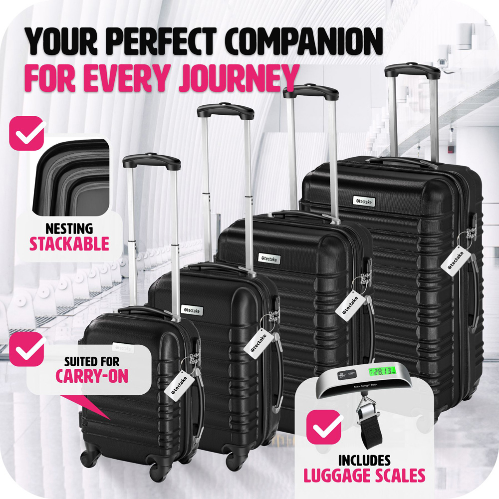 Tectake Mila Set of 4 Black Hard Shell Travel Suitcase Set Image 4