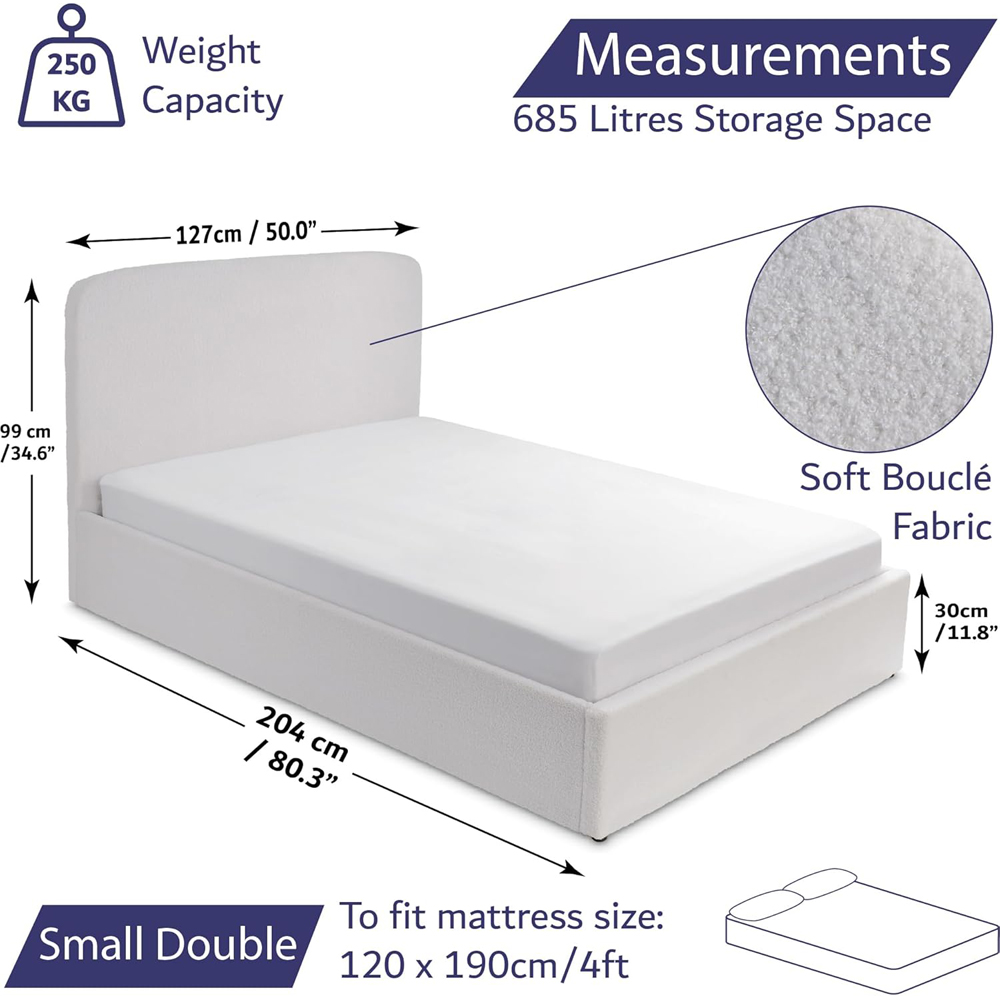 Home Treats Small Double Boucle and White Plush Ottoman Storage Bed Image 9