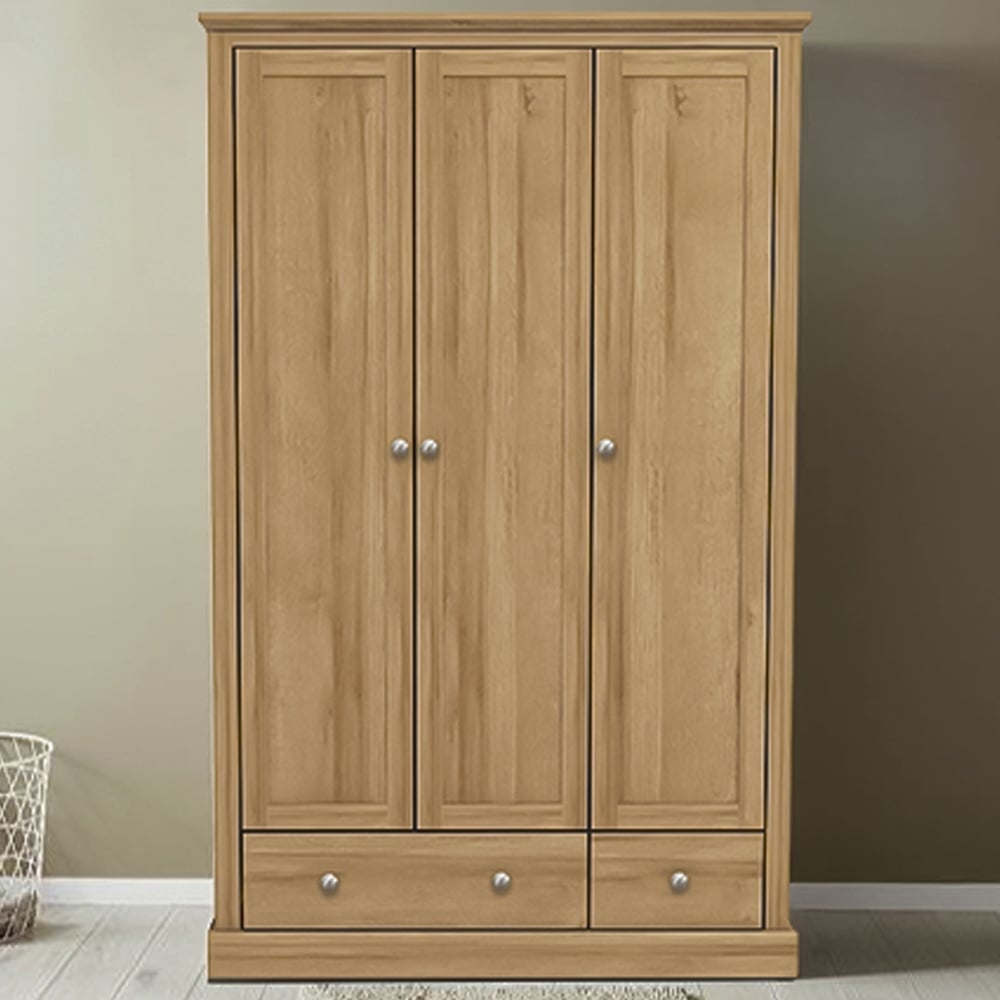 Devon 3 Door 2 Drawer Oak Effect Wardrobe Image 1