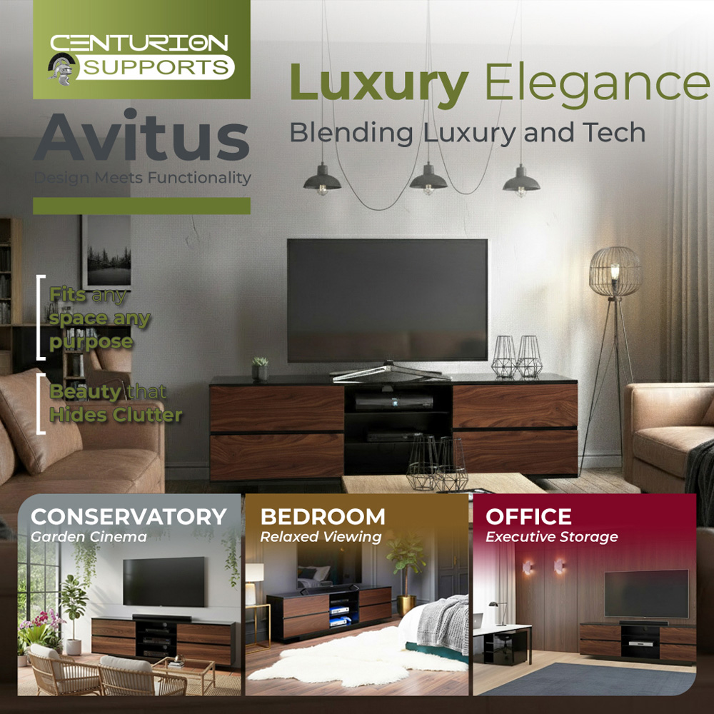 Portland Avitus 4 Drawer 3 Shelf Gloss Black and Walnut TV Stand Image 3