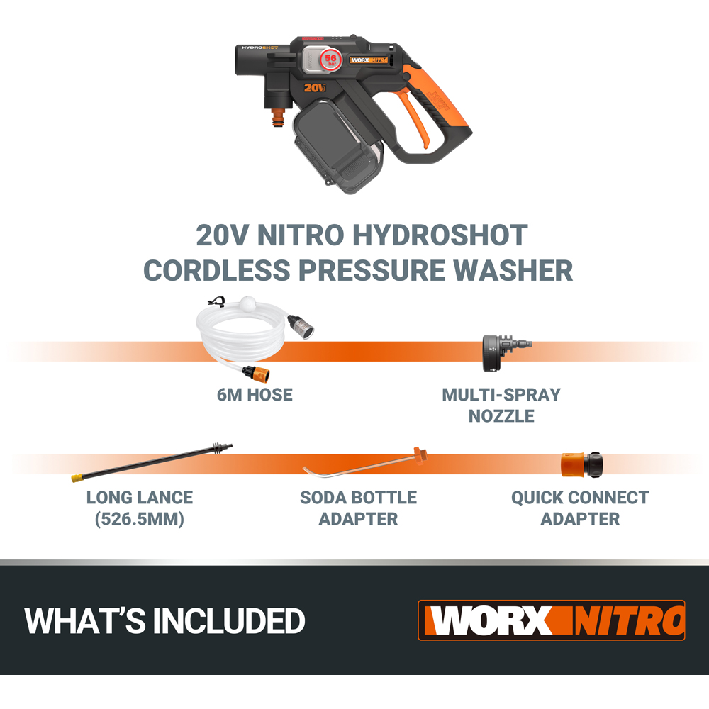 Worx Nitro HydroShot WG633E.9 20V Cordless Brushless Pressure Cleaner 56 Bar Image 7