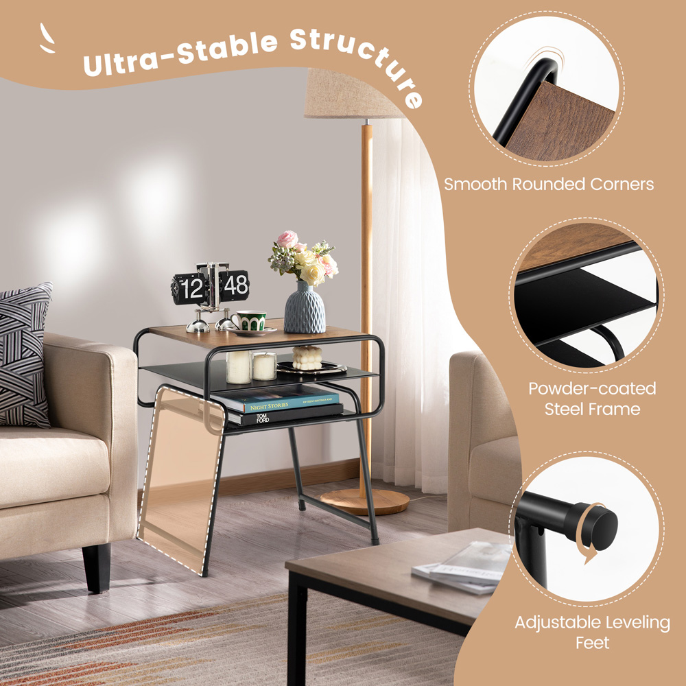 Costway 2 Shelf Brown Sofa Side Table Image 4