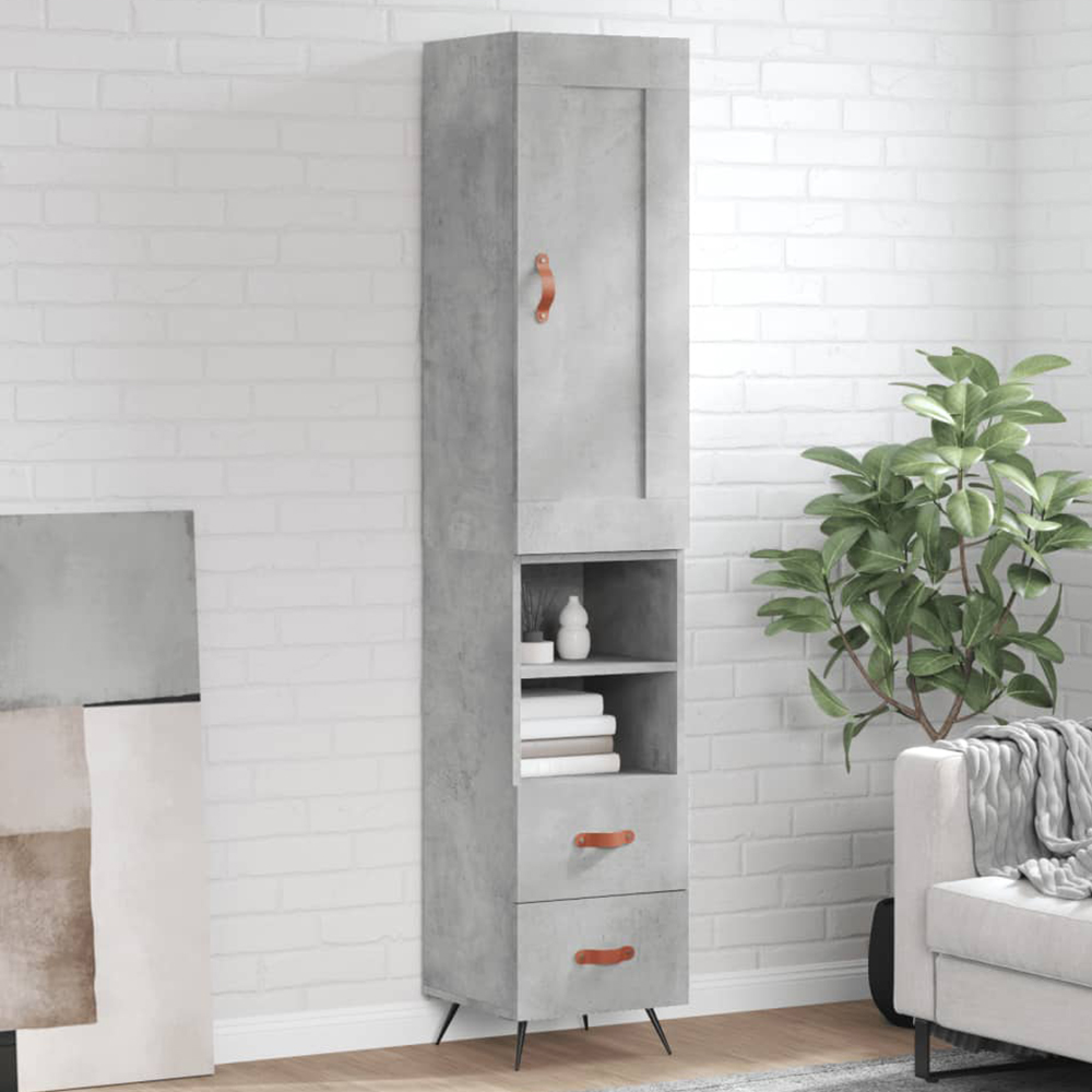 vidaXL Single Door 2 Drawer 2 Shelf Concrete Grey Highboard Image 1