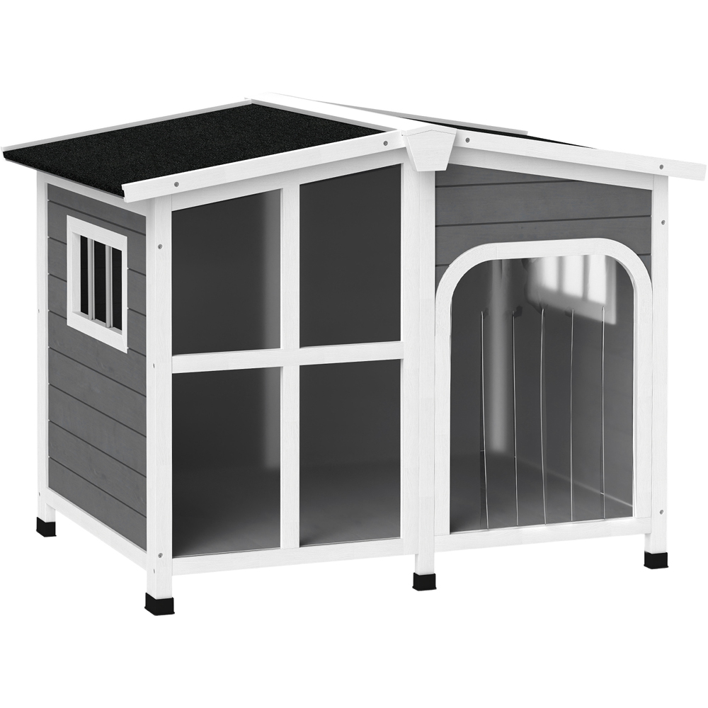 PawHut Wooden Charcoal Grey Dog Kennel Removable Floor Image 1
