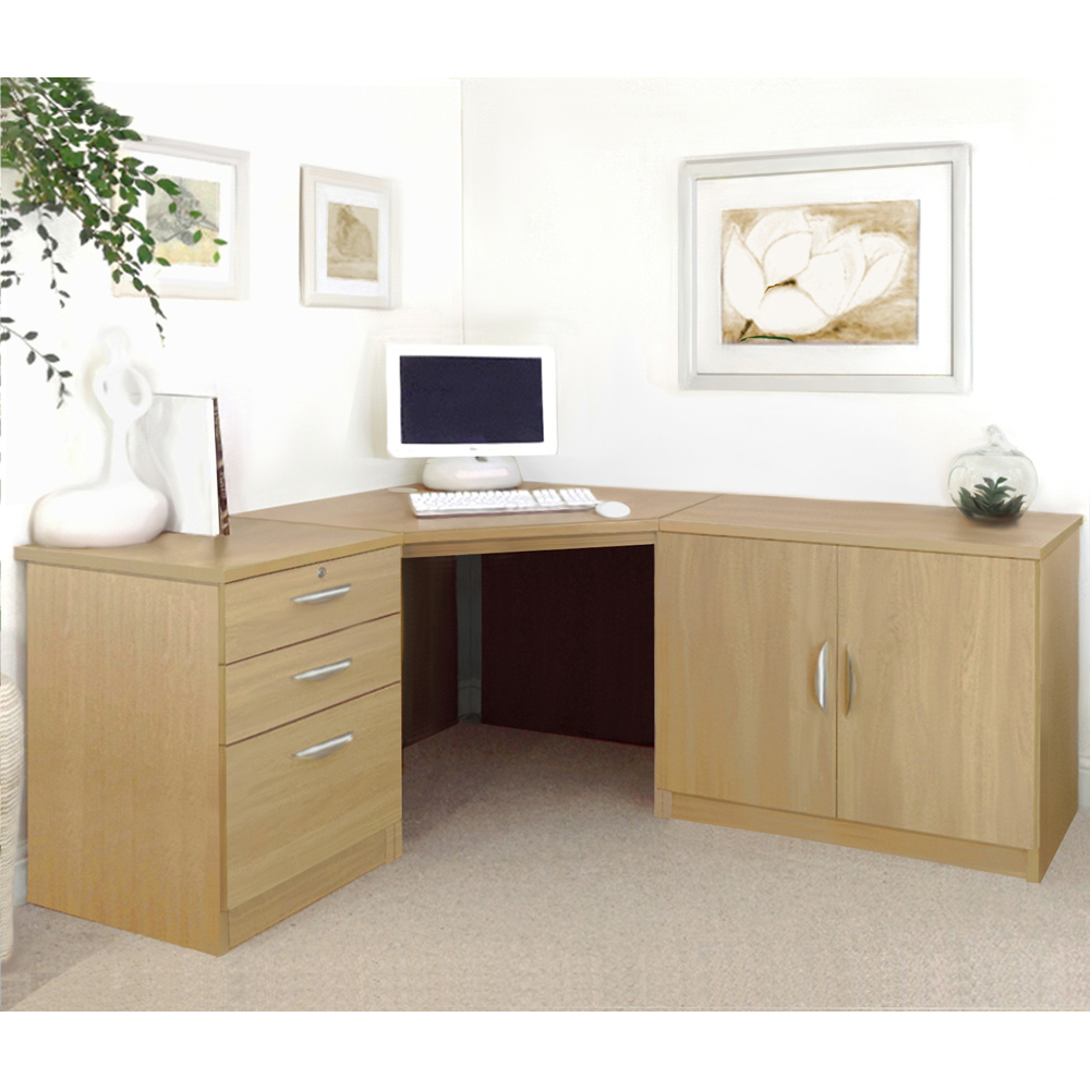 R White Cabinets 2 Door 3 Drawer Light Brown Set-13 Corner Desk Image 4