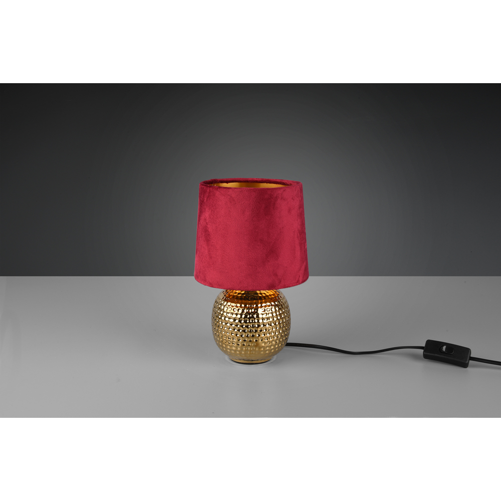 TRIO Sophia Gold Ceramic Table Lamp with Red Velvet Shade Image 3
