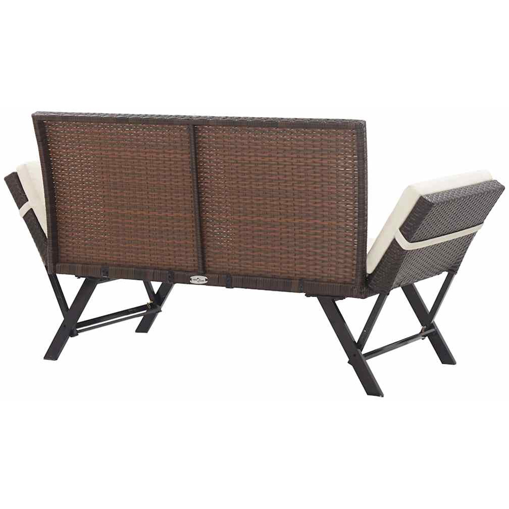 vidaXL 2 in 1 Brown PE Rattan Garden Bench with Cushions Image 5
