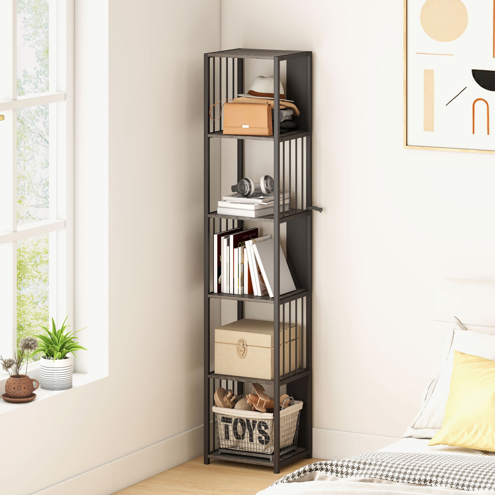 HOMCOM 5 Shelf Grey Freestanding Bookshelf Image 7