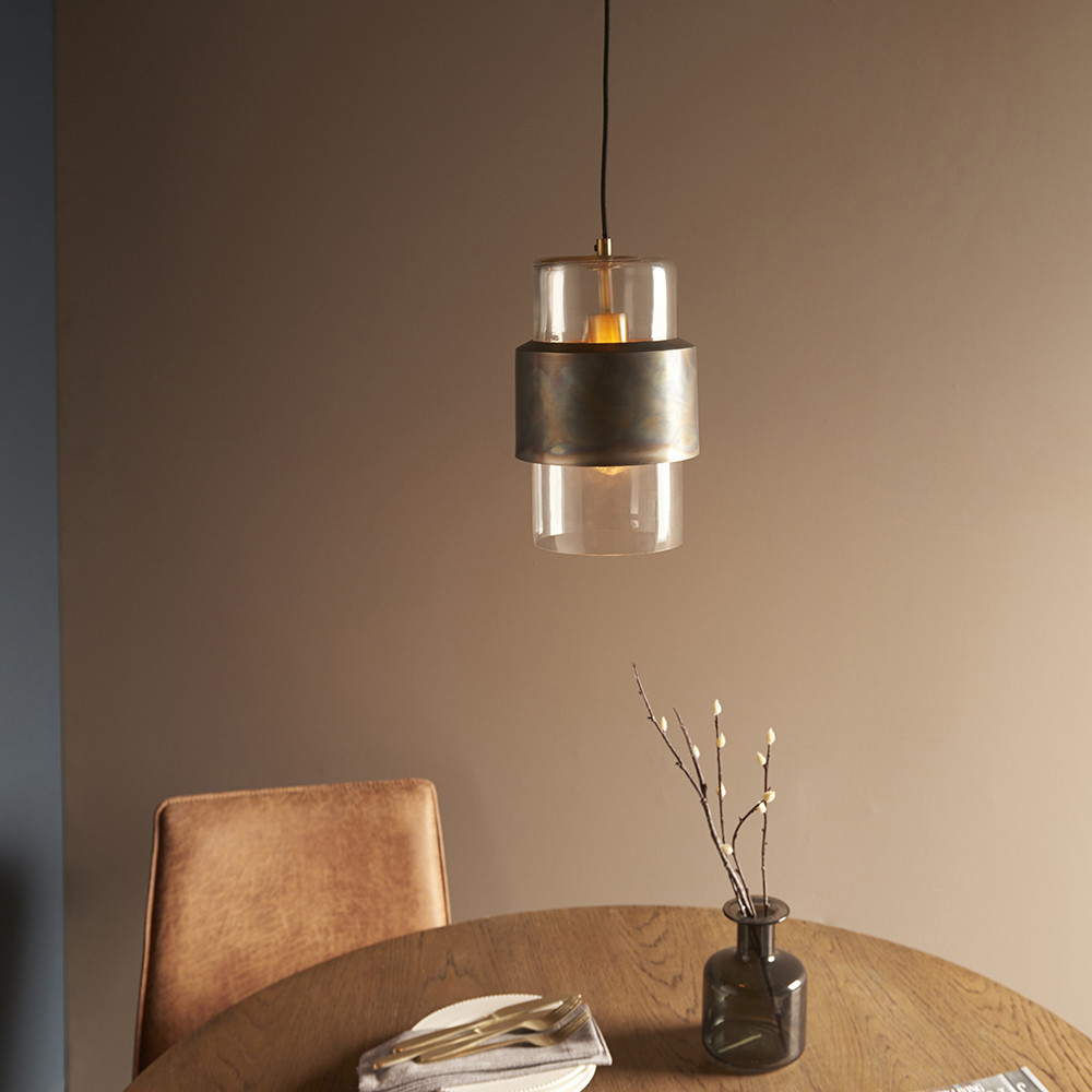 Merano Palermo Bronze Patina and Clear Glass Pendant Ceiling Light Image 2