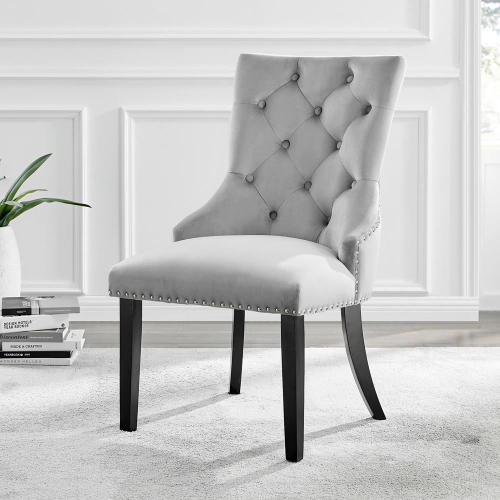 Furniturebox Kennsington Set of 2 Grey Velvet Knockerback Dining Chair Image 9