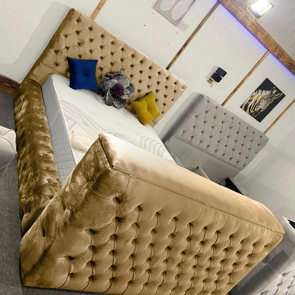 Eleganza Home Arli Double Beige Plush Velvet TV Bed Frame Image 1
