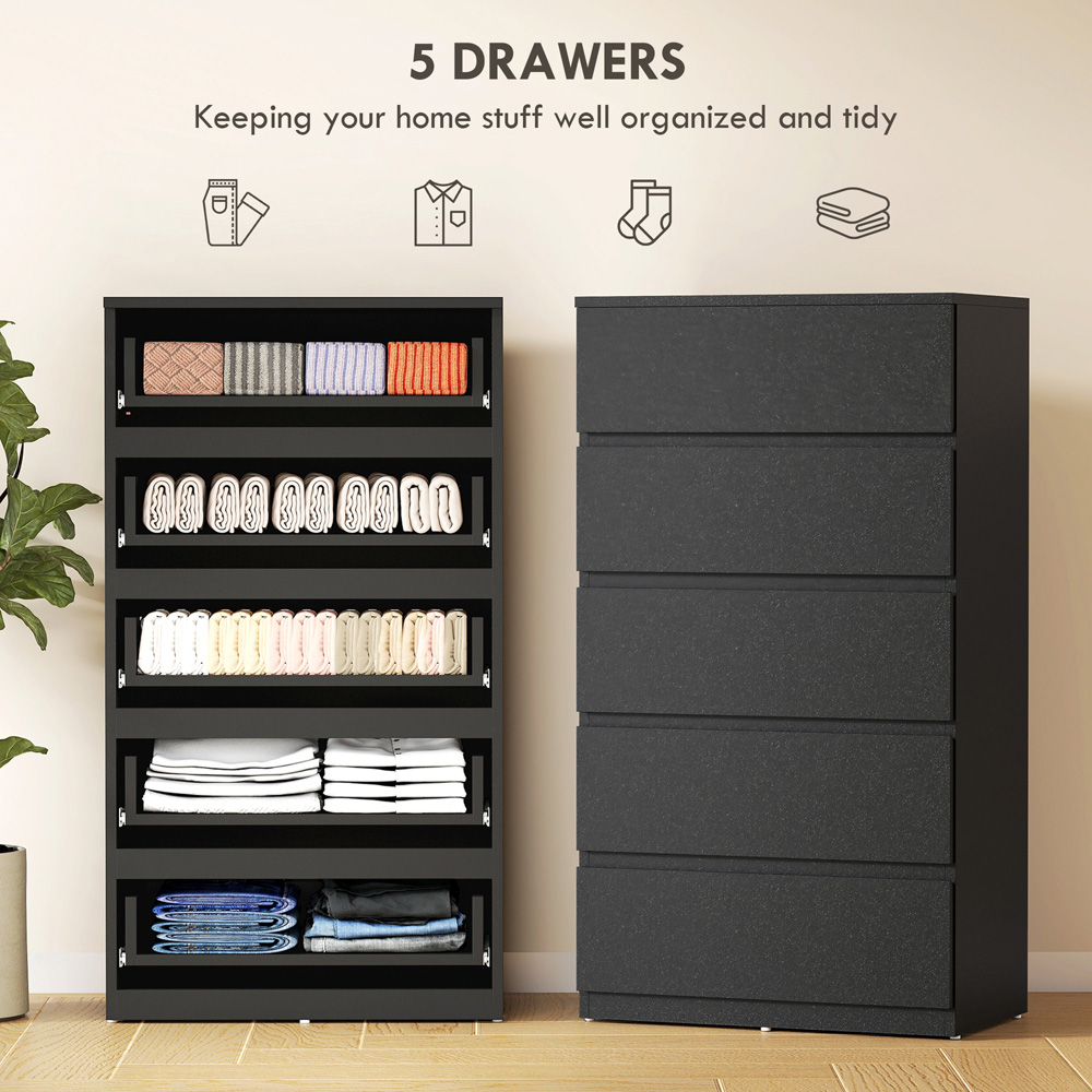 Portland 5 Drawer Black Chest of Drawers Image 8
