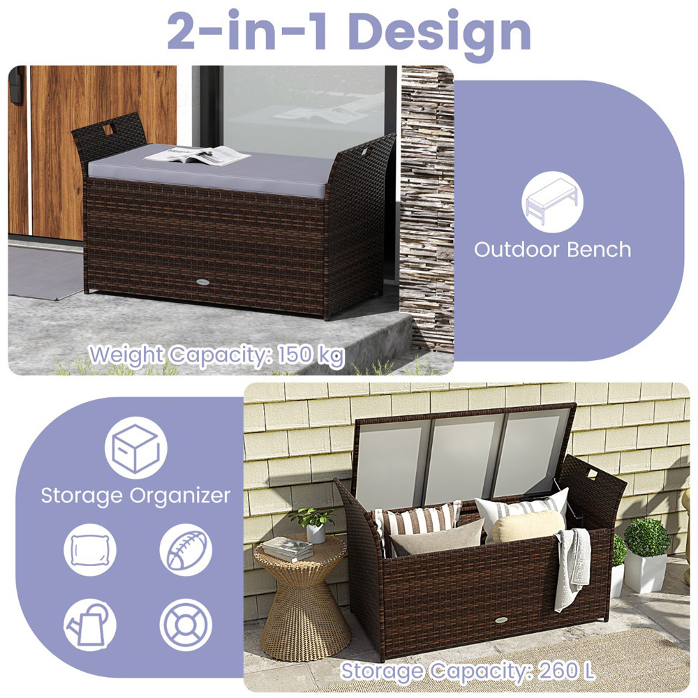 Costway 2 Seater Grey Rattan Outdoor Storage Bench Image 5