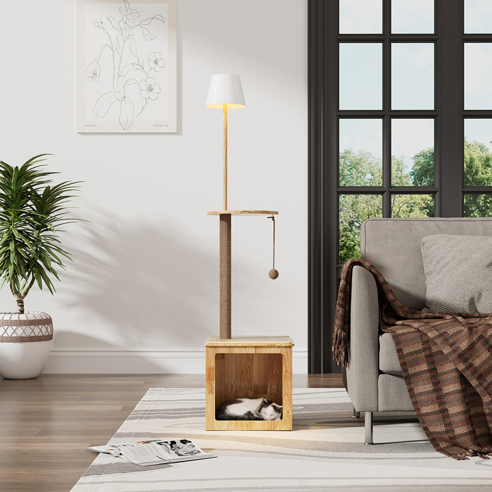 H&O Direct 164cm Natural Scratching Post Cat Tree with LED Floor Lamp Image 2