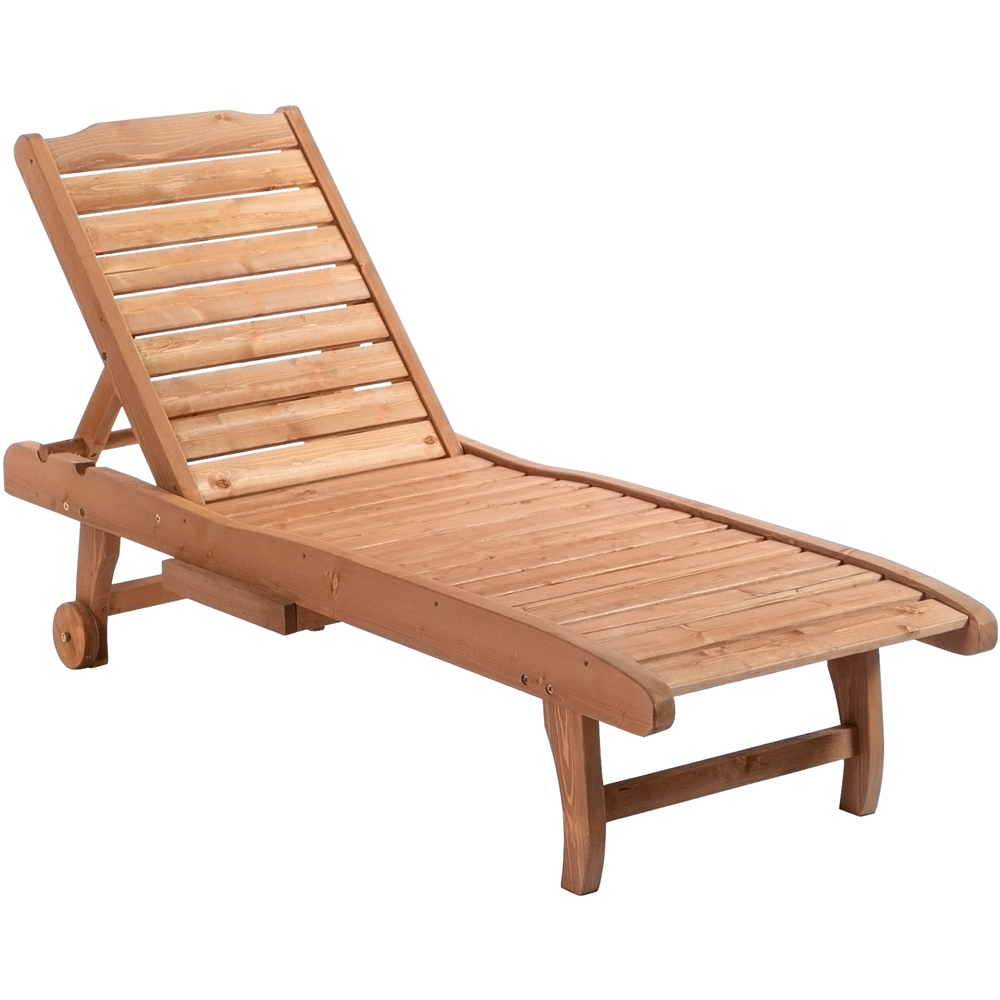 Outsunny Red Brown Adjustable Sun Lounger with Retractable Table Image 2