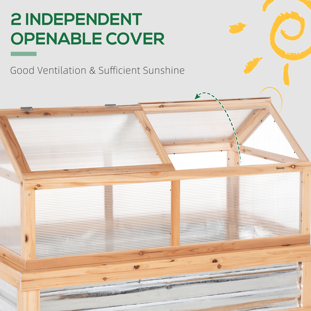 Outsunny 2 Part Natural 4 x 2ft Cold Frame Greenhouse with Raised Garden Bed Image 6